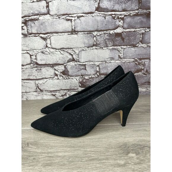 Free People Black Suede Glitter Slip On Pointed Toe Heels Women Sz 39EU/8.5M US - Picture 11 of 16